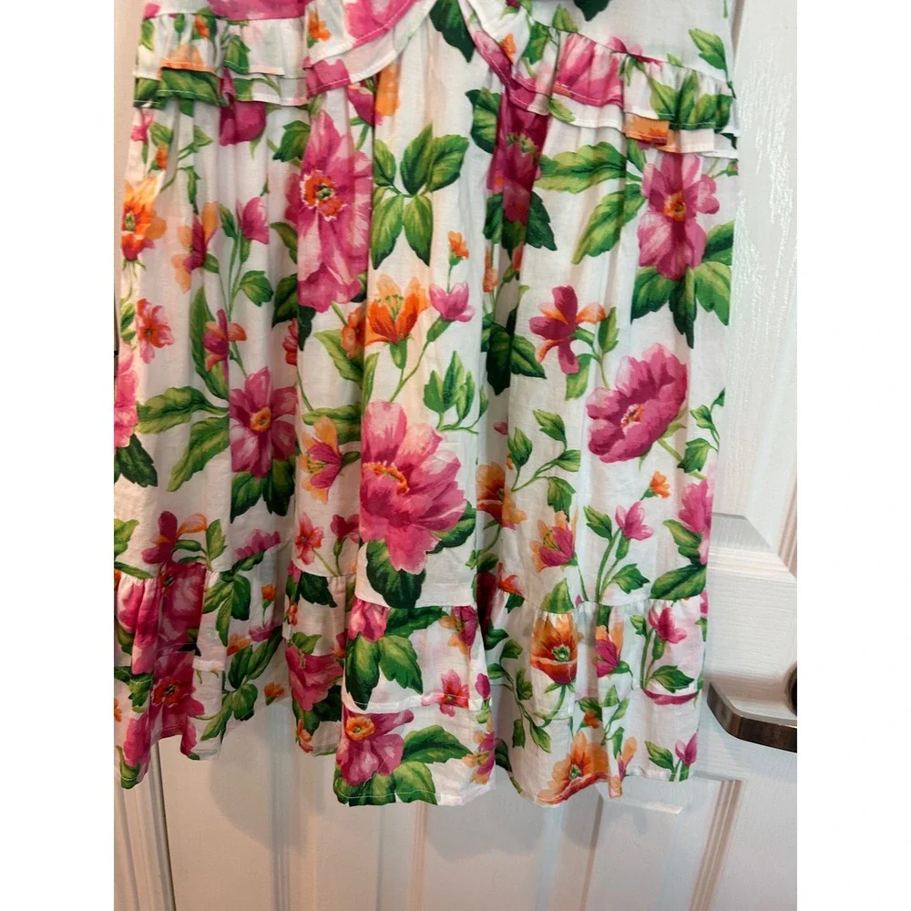 Janie and Jack Floral Dress White Pink Ruffle Tiered Button Back Summer Sundress